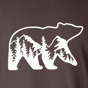 Chocolate brown long-sleeve shirt with bear and mountain design from Keigh Design