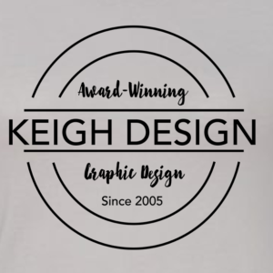 Ice grey t-shirt with classic double-circle design and Keigh Design insignia on the sleeve