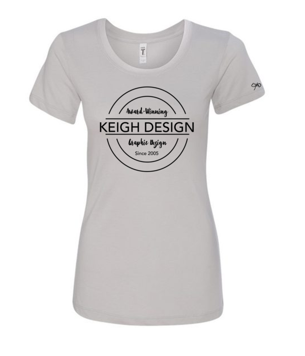 Ice grey t-shirt with classic double-circle design and Keigh Design insignia on the sleeve